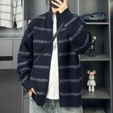 网图-秋冬新款开衫毛衣美式复古休闲慵懒风V领针织衫M395-P70，男装针织衫/毛衣，电商D321A