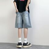 宽松直筒中裤美式休闲复古五分裤D029-P45，男装牛仔裤，电商D321A