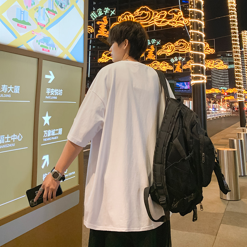 夏季短袖T恤男士港风宽松大码烫钻休闲潮流五分半袖T051P25控38,男装T恤,电商D321A