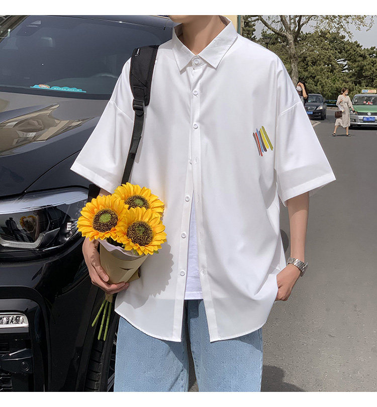 痞帅衬衫中性短袖韩版宽松外套港风ins日系复古百搭衬衣CS13P35,男装衬衫,电商D321A
