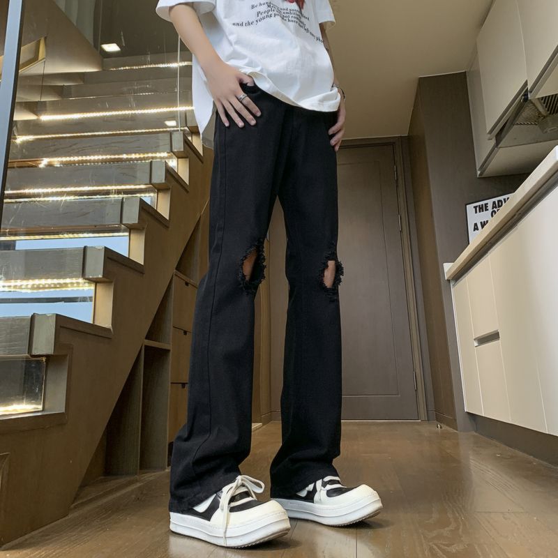 黑色显瘦微喇破洞牛仔裤男女美式vibe风-NK988-P55,男装牛仔裤,电商D321A