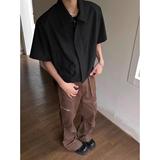 复古高级cleanfit短款垫肩短袖-JF3009-P48，男装衬衫，电商D321