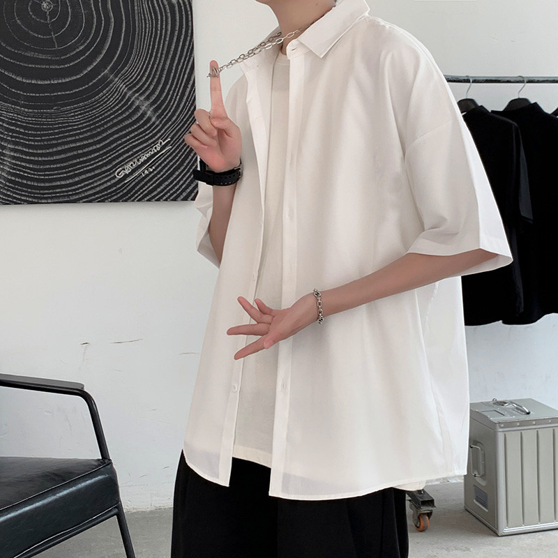 D321C05P30夏季冰丝衬衫男短袖港风痞帅衬衣外套,男装衬衫,电商D321A