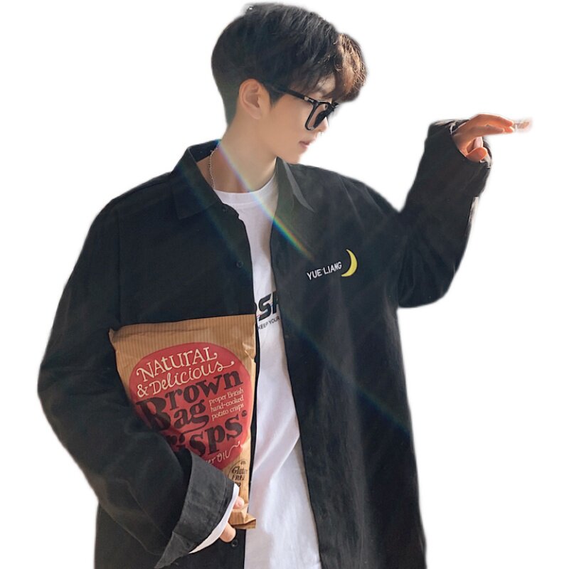 港风韩版宽松纯色衬衫休闲长袖衬衣潮情侣衫D321CS10P45,男装衬衫,电商D321A