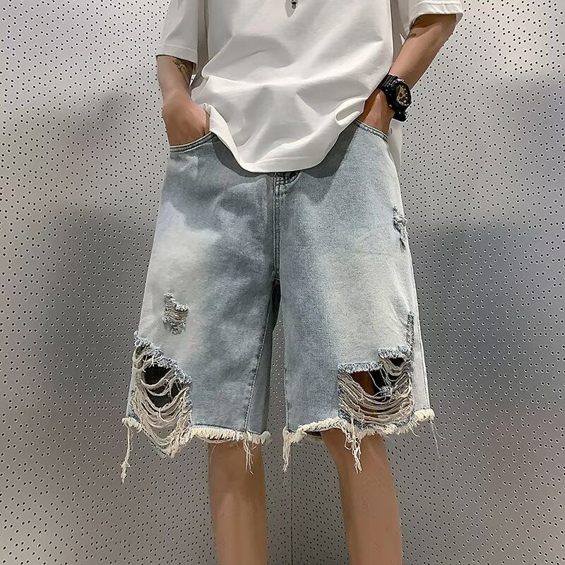夏季做旧水洗破洞牛仔短款男痞帅休闲宽松五分裤-DK43-50,男装牛仔裤,电商D321A
