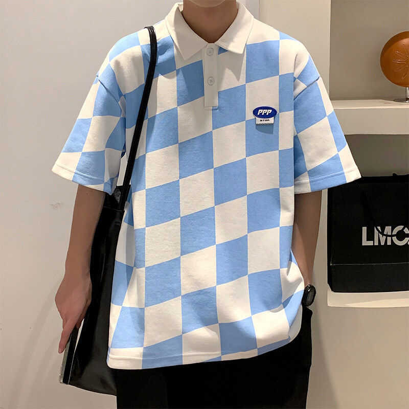 2022夏季格子Polo休闲短袖宽松潮酷时尚D321PL610P45,男装Polo衫,电商D321A