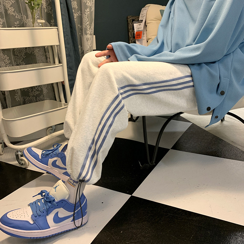 D321H6032裤子男潮流百搭宽松束脚休闲九分三条杠裤韩版,男装休闲裤,电商D321A