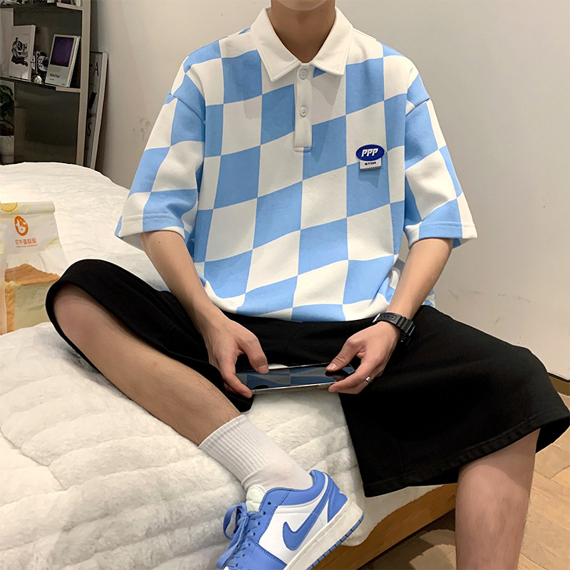 2022夏季格子Polo休闲短袖宽松潮酷时尚 D321 PL610 P45图片