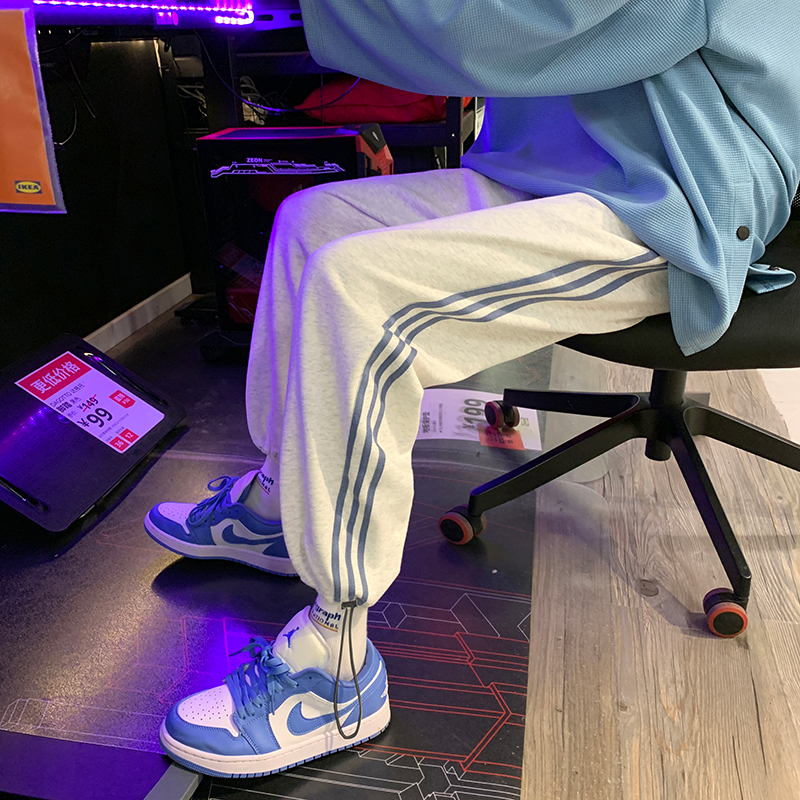 D321H6032裤子男潮流百搭宽松束脚休闲九分三条杠裤韩版，男装休闲裤，电商D321A