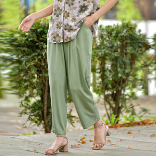 新款 百搭显瘦九分萝卜裤 棉绸休闲裤 人造棉绵休闲裤 子时尚 2025夏季