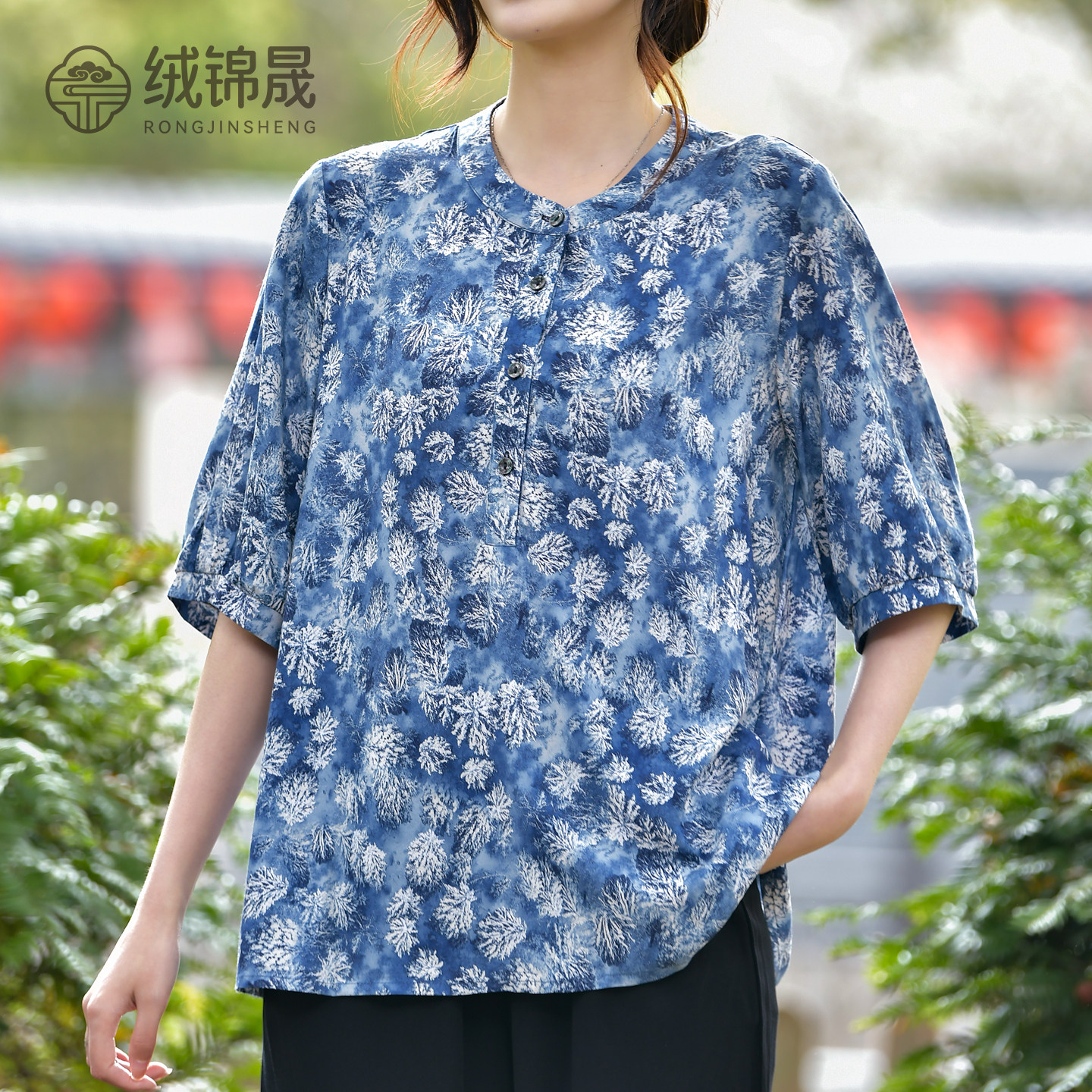 夏季新款棉绸五分袖T恤女图片
