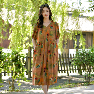 外穿连衣裙2025女士新款 棉绸时尚 宽松休闲人造棉海边度假A字长裙