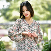 新款 V领时尚 休闲棉绸衬衫 2025夏季 女宽松显瘦人造棉长袖 上衣