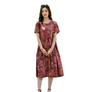 2026夏季新款棉绸连衣裙女人造棉旅游度假中长款时尚宽松大码裙子