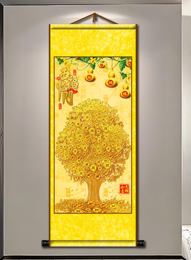 金钱树发财树摇钱树挂画客厅店铺书房玄关春节年画卷轴装饰画