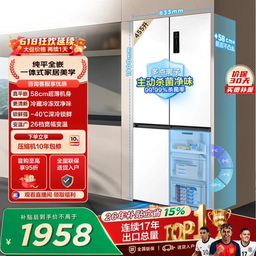 TCL455升超薄零嵌双净味宽变温