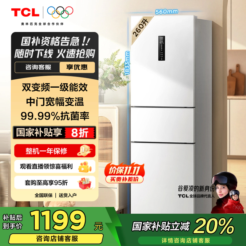 TCL260升V5一级变频节能冰箱