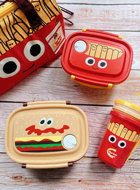 日本购回skater可爱汉堡图案BURGER CONX可微波塑料饭盒水杯餐具