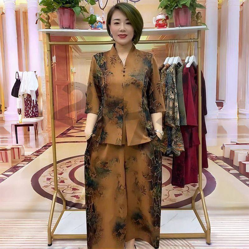 中年妈妈夏装2024新款时尚洋时尚套装