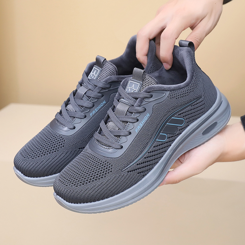 秋冬老北京布鞋薄绒二棉鞋保暖男鞋飞织运动鞋中老年系带爸爸棉靴