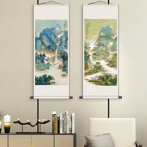 青绿山水茶楼装饰画张大千礼品