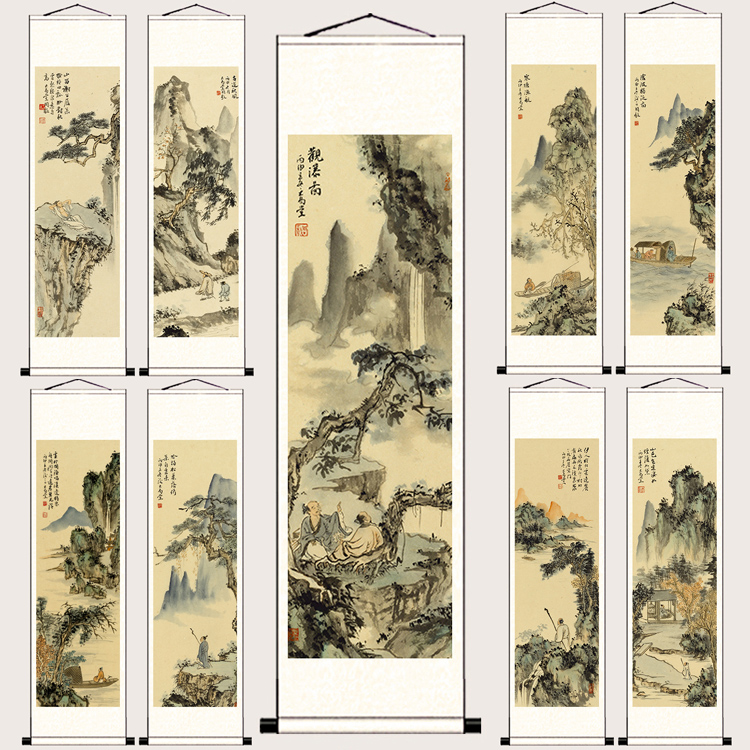 家居茶楼酒店杨柳渔舟唱晚仿古画