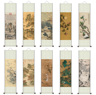 仇英山水挂画仙山楼阁仿古字画卷轴画茶楼装饰丝绸画玄关桃源仙境