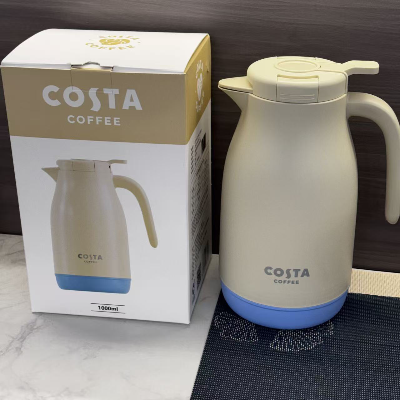 COSTA恬淡时光保温壶1000ml大容量,白色玻璃内胆家用办公热水壶