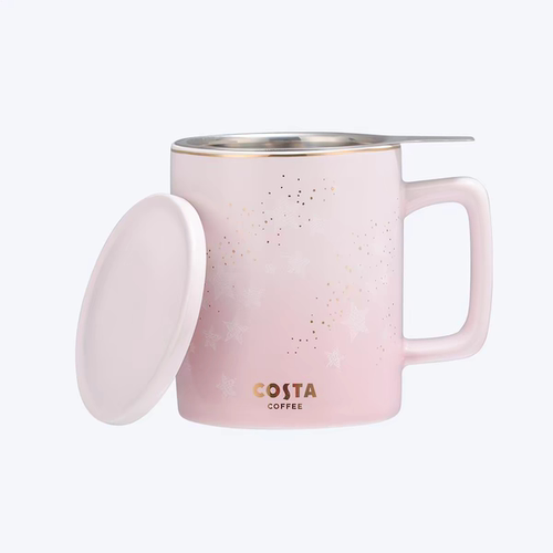 Costa粉色繁星浪漫马克杯带盖陶瓷情侣办公家用杯子茶杯茶水分离