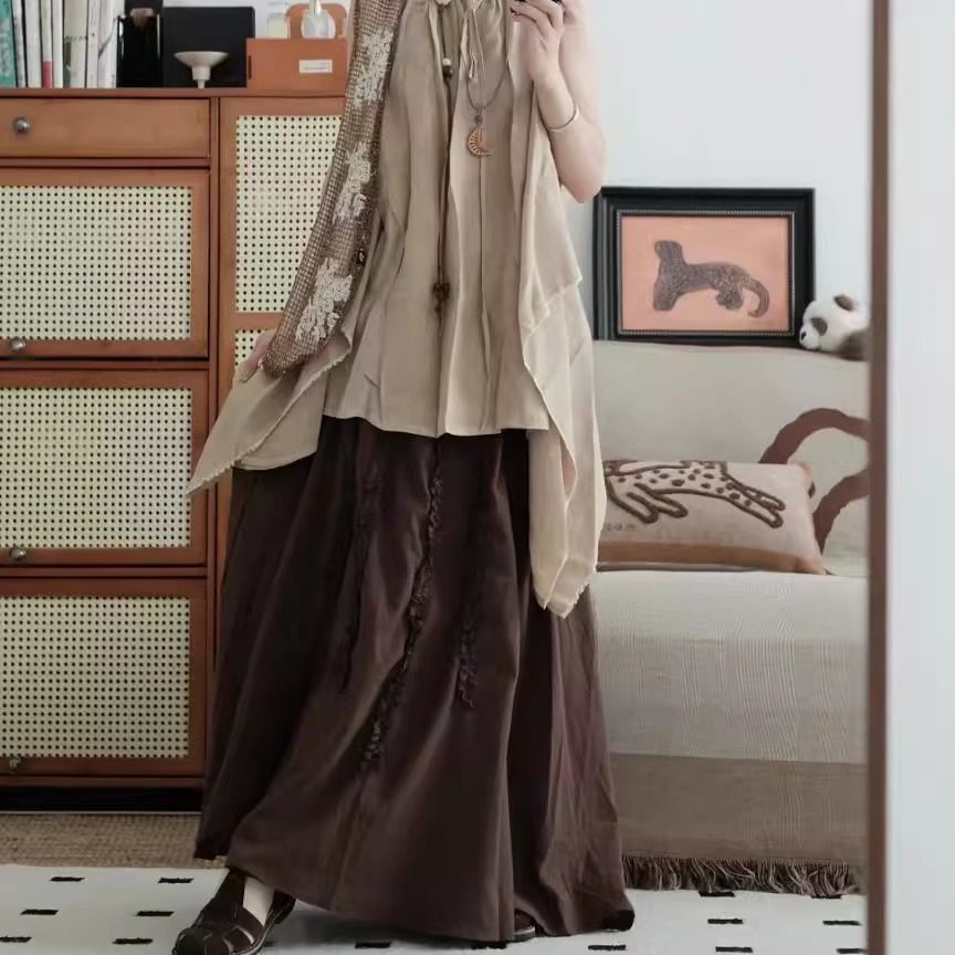 现货/植物系废士风咖啡色设计感半身裙文艺百搭长裙小众裙子高级