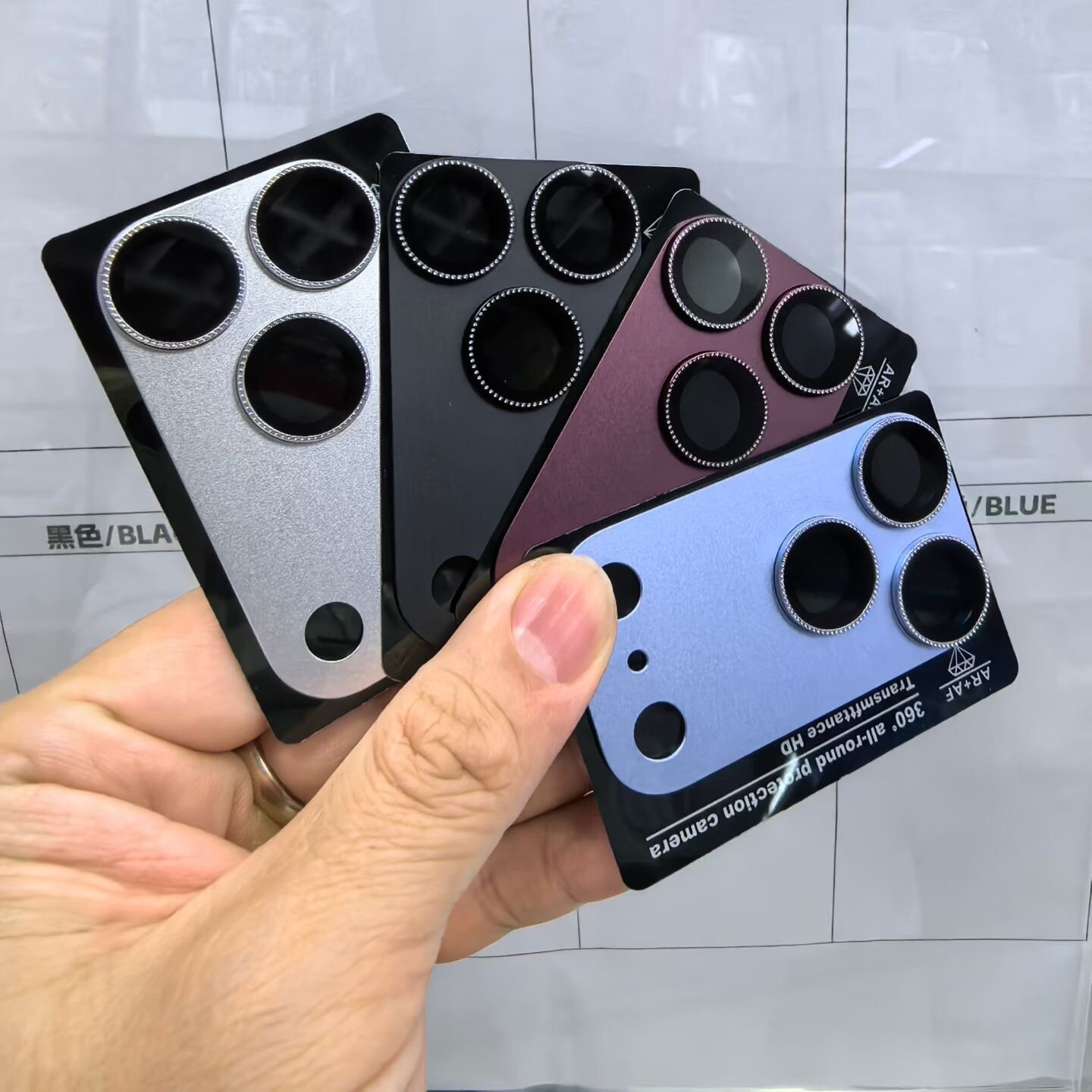 适用苹果17promax女生款镜头底座防刮保护膜金属贴膜iPhone18promax银黑酒红色摄像头镶钻防爆膜蓝色钢化彩膜