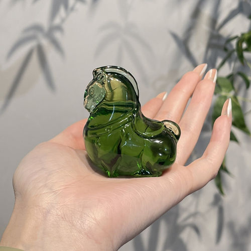 惊蛰 高硼硅玻璃碧绿小唐马可爱手工茶玩家居创意茶宠摆件装饰品