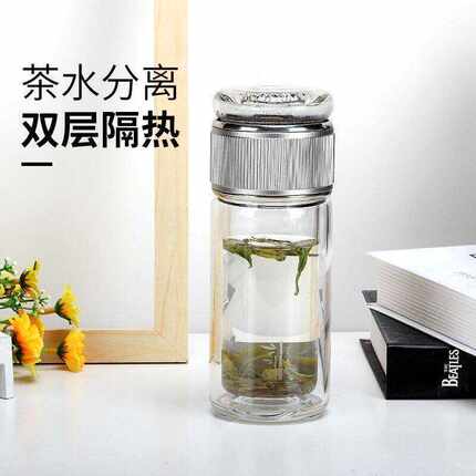 双层茶水分离玻璃杯高颜值便携迷你时尚男女休闲泡茶玻璃水杯可爱
