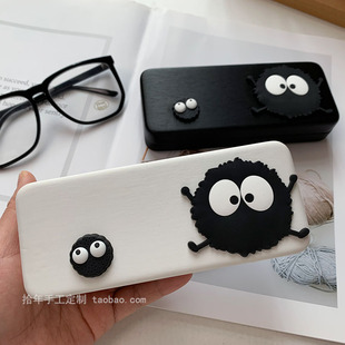 可爱煤炭球黑白简约色框架近视眼镜盒学生男女情侣卡通眼镜收纳盒