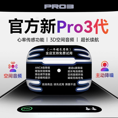 华强北AirPro3代蓝牙耳机2026新款心率翻译主动降噪续航无线耳机