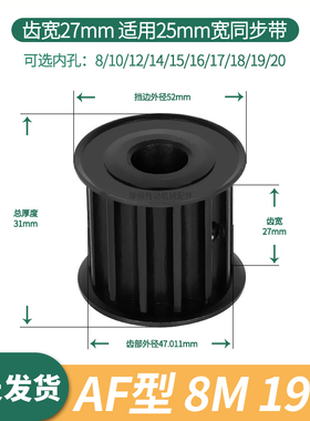 同步轮8M19齿宽27内孔12 14 15 16 17 18 192045号钢电机同步带轮