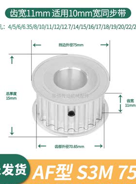同步轮S3M75齿宽11A内孔5 6 8 10 12 14 15 1925伺服电机同步带轮