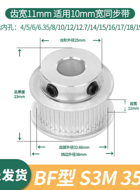 同步轮S3M35齿宽11凸内孔6 8 10 12 14 15S3M100伺服电机同步带轮