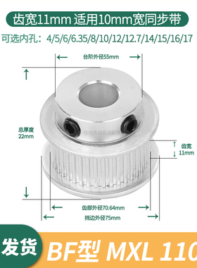 同步轮MXL110齿宽11内孔8/10/12/14ATP110MXL037伺服电机同步带轮