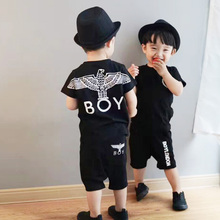 2020 夏新品亲子装男女童宝宝纯棉boy套装短袖老鹰T恤儿童弹力裤