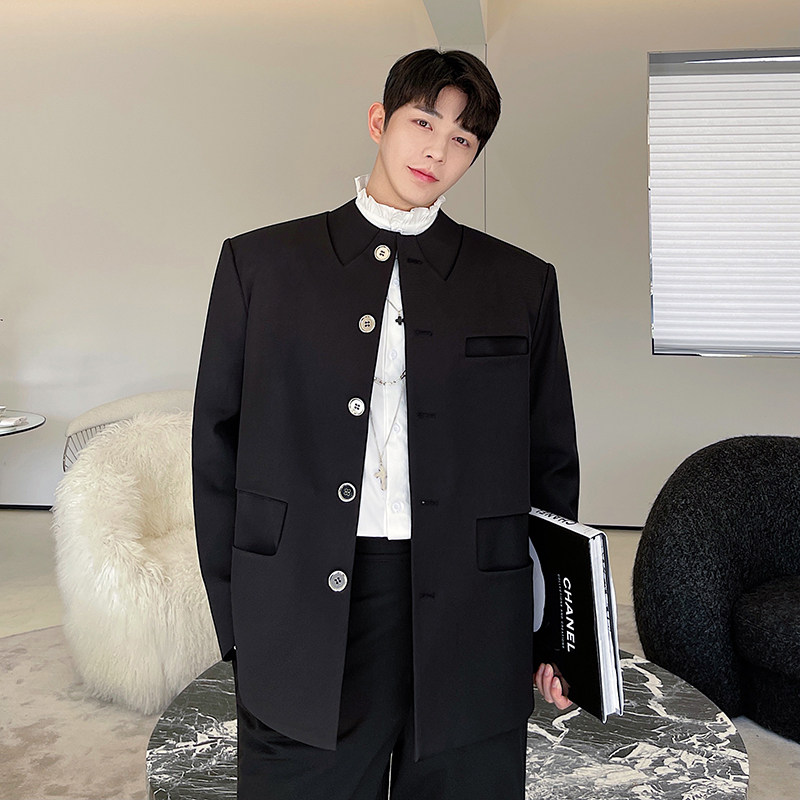 春季新中式解构改良中山装男士设计感轻奢痞帅西服发型师时髦外套