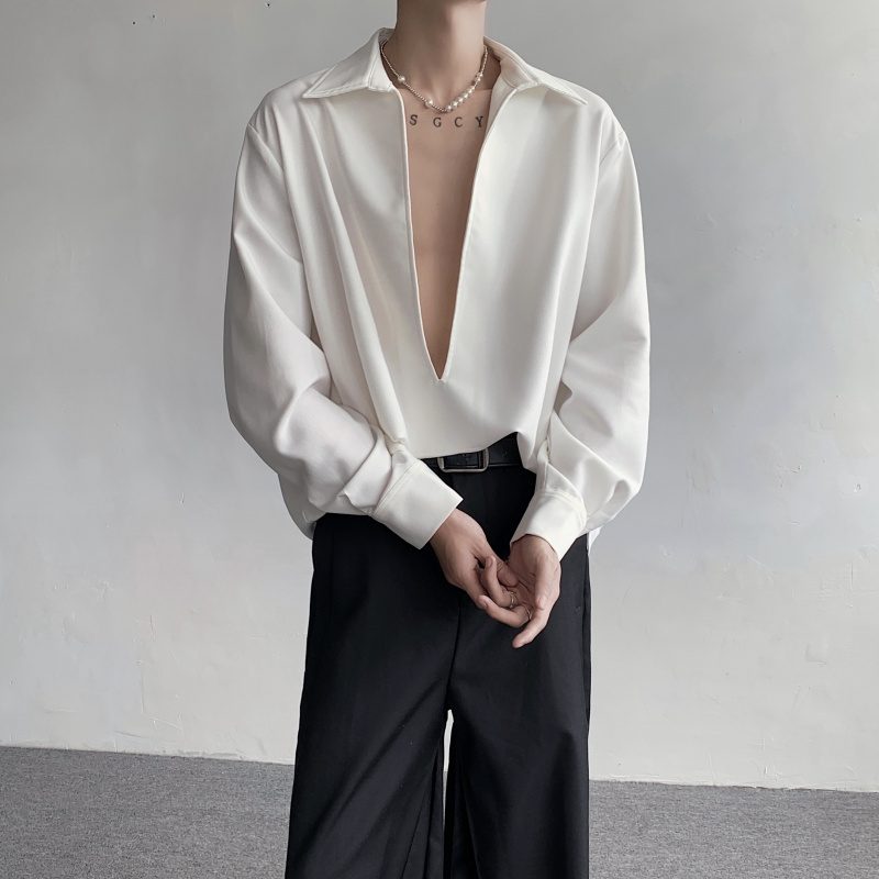 长袖性感内搭大V领衬衫