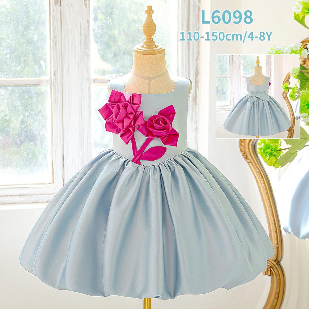 亚马逊新款女童宝宝礼服连衣裙儿童立体花朵洗礼服生日宴会礼服裙