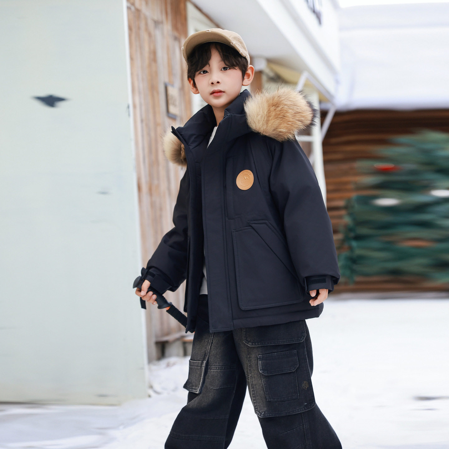 男童羽绒服2025冬季新款加厚洋气中大童中长款外套连帽毛领保暖