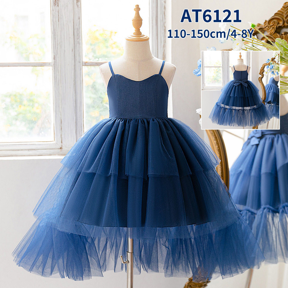 亚马逊儿童礼服蛋糕裙中大童吊带网纱蓬蓬礼服女童生日宴会拖尾裙