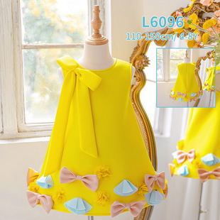 外贸新款小女孩洗礼服中大童无袖蝴蝶结婚纱礼服儿童钢琴演奏礼服