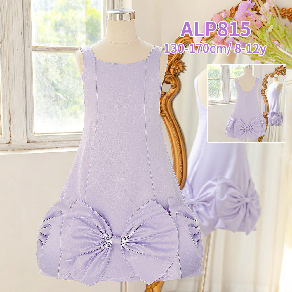 女童礼服公主裙欧美缎布蝴蝶结蓬蓬婚纱裙新款儿童生日宴会走秀裙