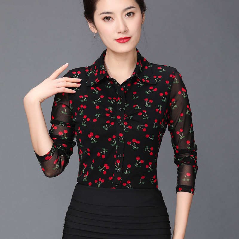 樱桃碎花上衣女复古港味长袖衬衫2020秋季新款大码显瘦衬衣香云纱