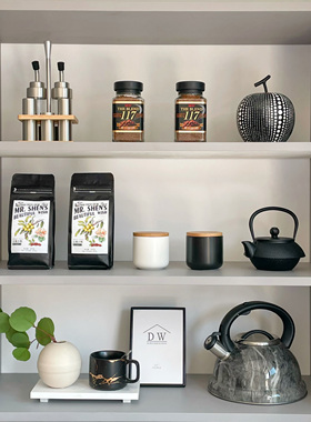 样板间现代简约家居软装饰品仿真花托盘咖啡茶壶厨房摆件ZH3404