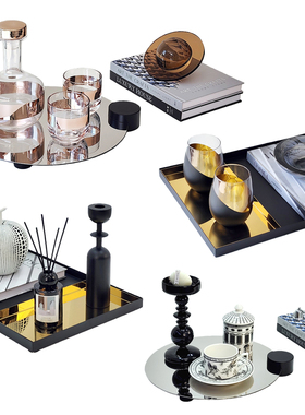 轻奢玻璃酒杯茶具收纳摆件套装